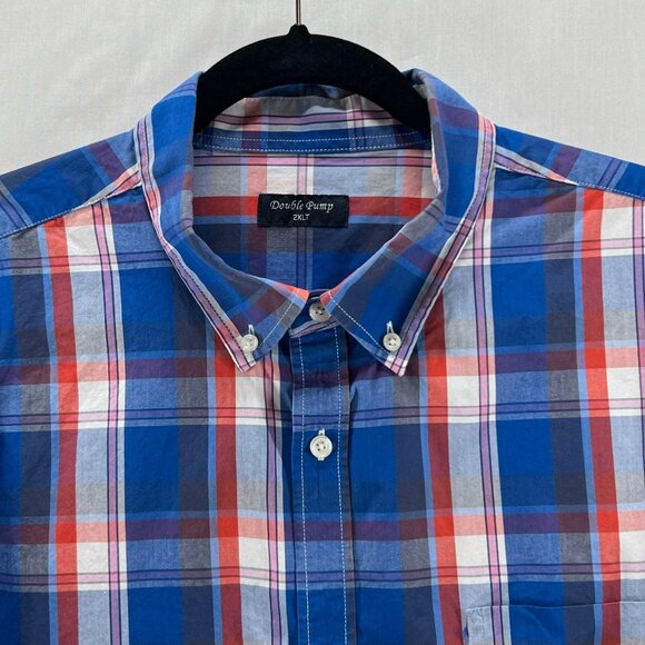 Double Pump Button Down Shirt Mens 2XL Tall Long Sleeve Easy Care Plaid Blue Red - Picture 11 of 11
